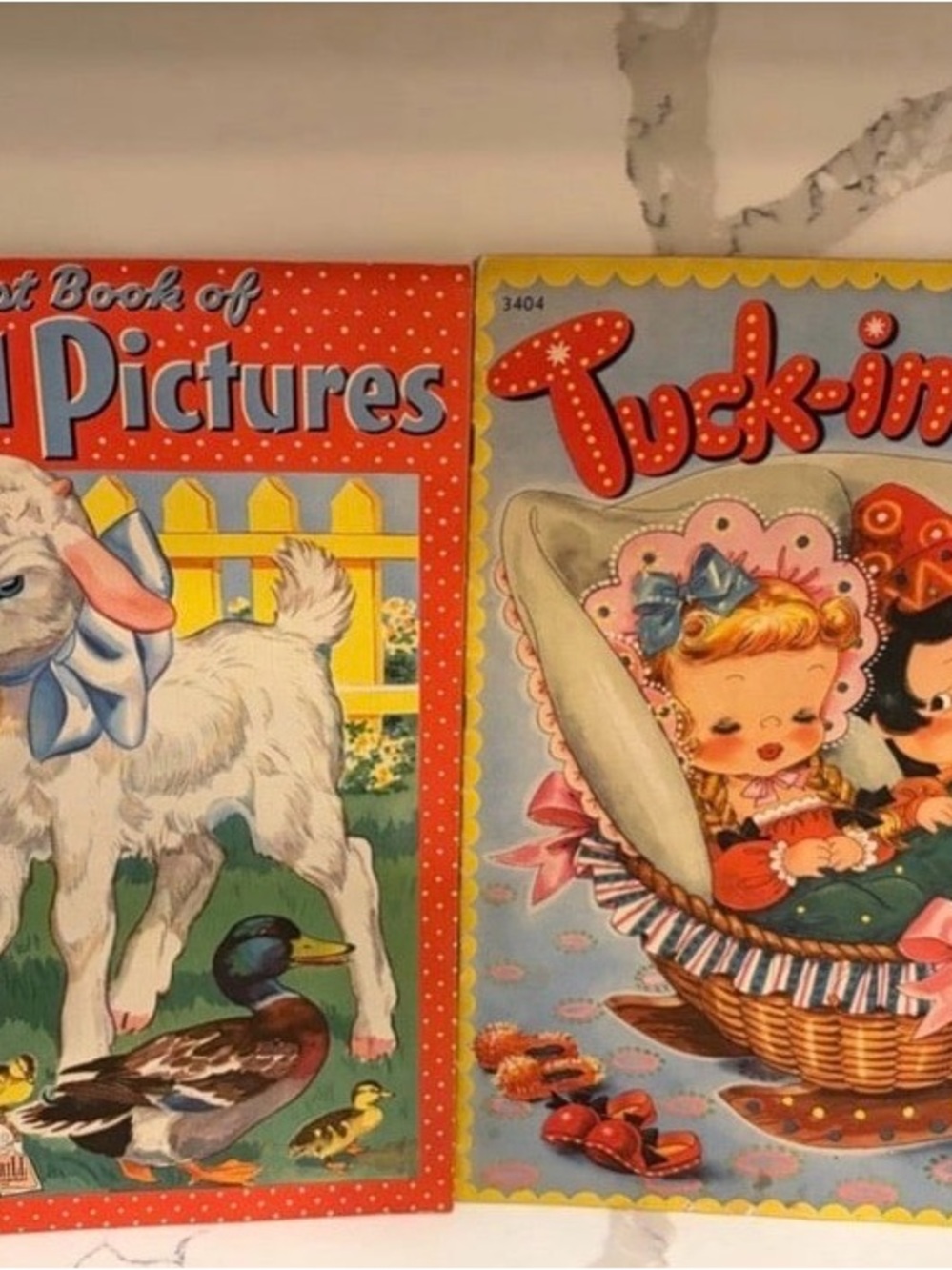 Vintage 1940s Merrill Children’s Picture Books Lot of 2 - Linenette Style 13”